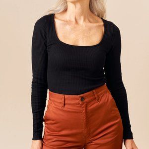 Kotn Ribbed Square Neck Top Black